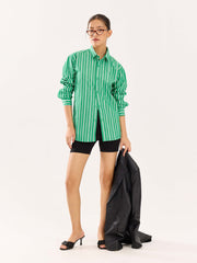 Green Striped Poplin Shirt